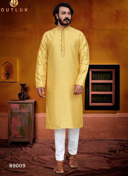 Yellow Colour Outluk 89 New Latest Designer Ethnic Wear Silk Kurta Pajama Collection 89009